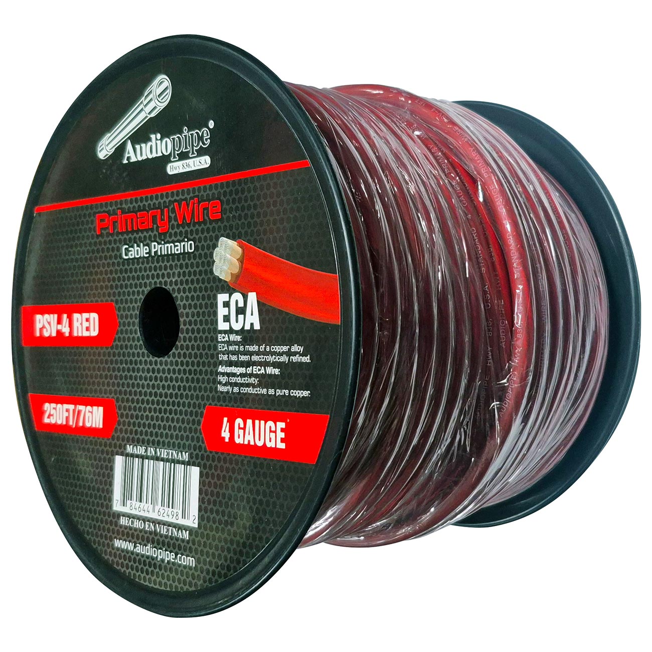 PSV4RED - Audiopipe Flexible ECA Power Cable 4 Gauge 250 Foot - Red
