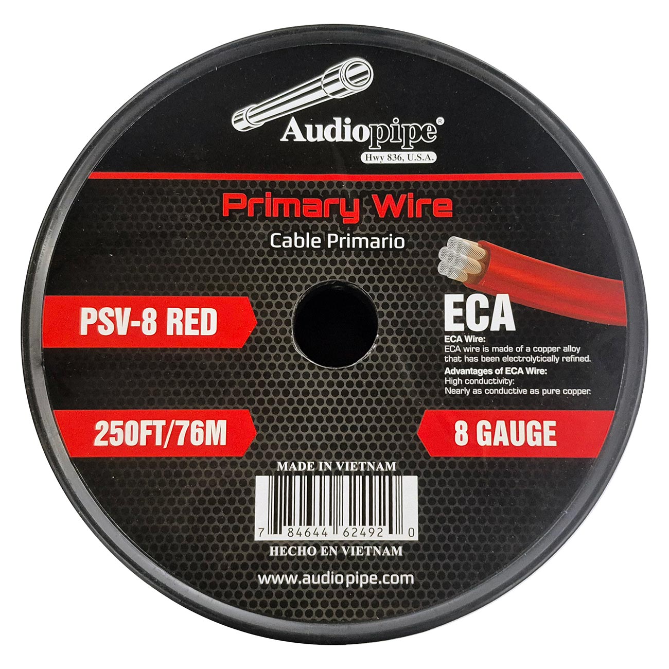 PSV8RED - Audiopipe Flexible ECA Power Cable 8 Gauge 250 Foot - Red