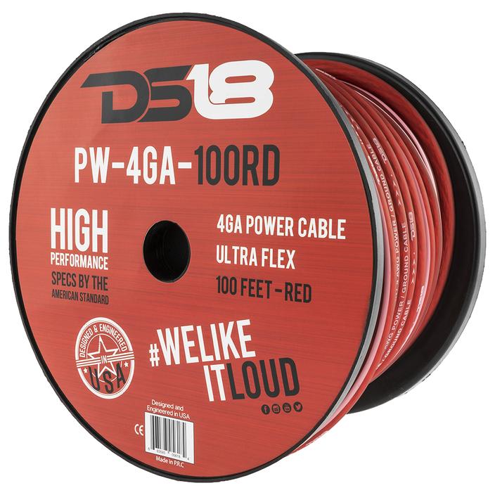 PW4GA100RD - DS18 4-GA Ultra Flex CCA Ground Power Cable 100' Red