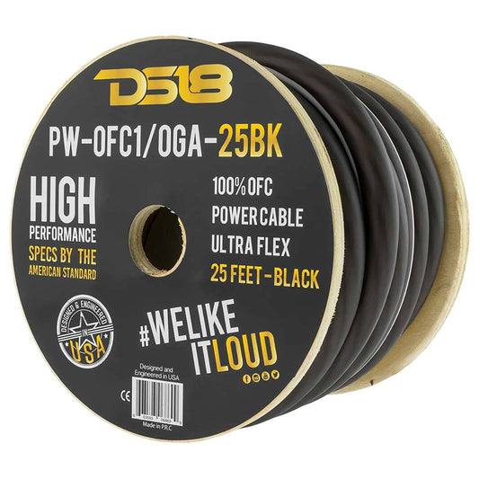 PWOFC10GA25BK - DS18 1/0-GA Ultra Flex 100% OFC Ground Power Cable 25' Black