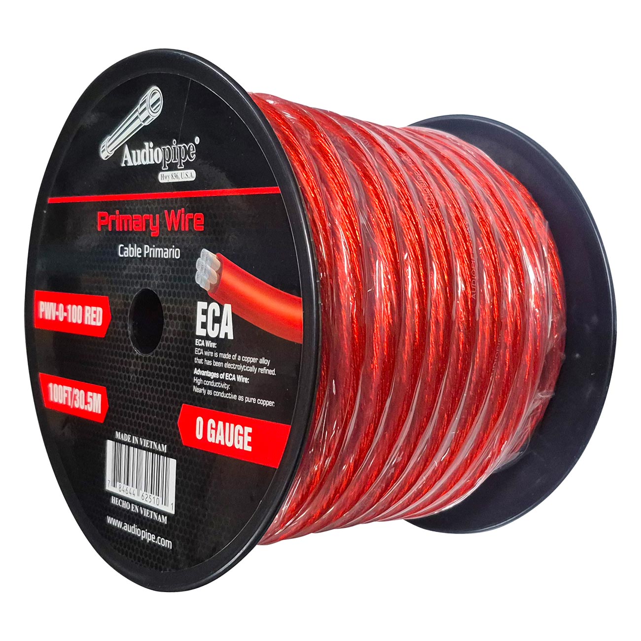 PWV0100RED - Audiopipe Flexible ECA Power Cable 0 Gauge 100 Foot - Red