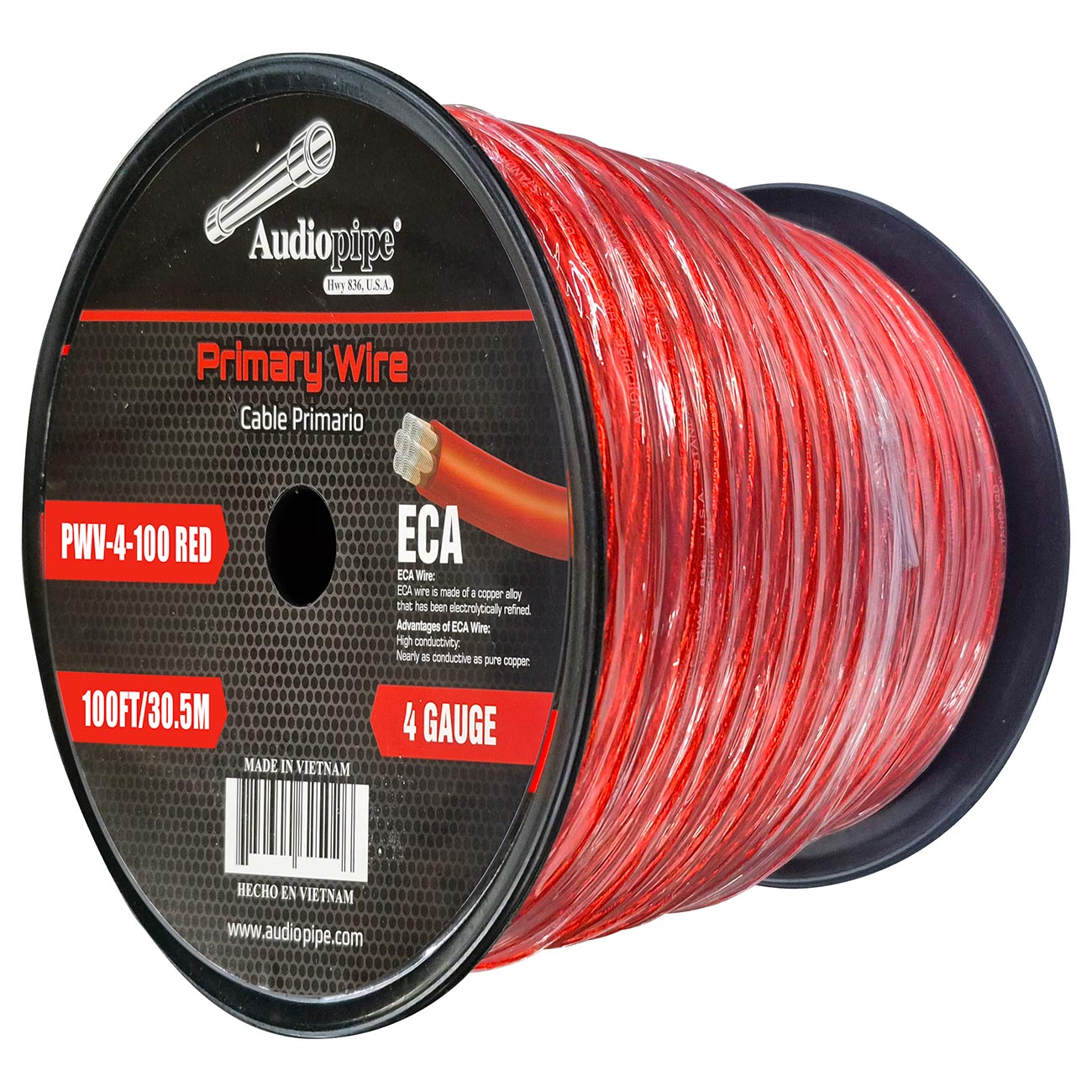 PWV4100RED - Audiopipe Flexible ECA Power Cable 4 Gauge 100 Foot - Red