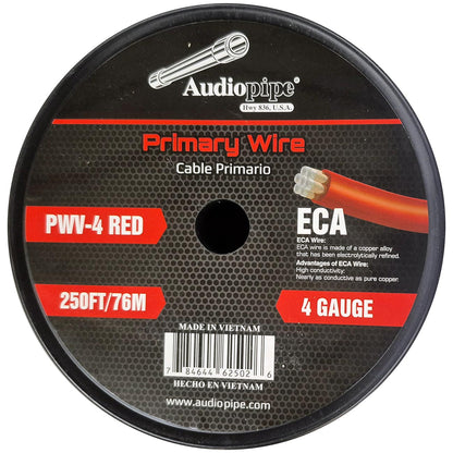 PWV4RED - Audiopipe Flexible ECA Power Cable 4 Gauge 250 Foot - Red