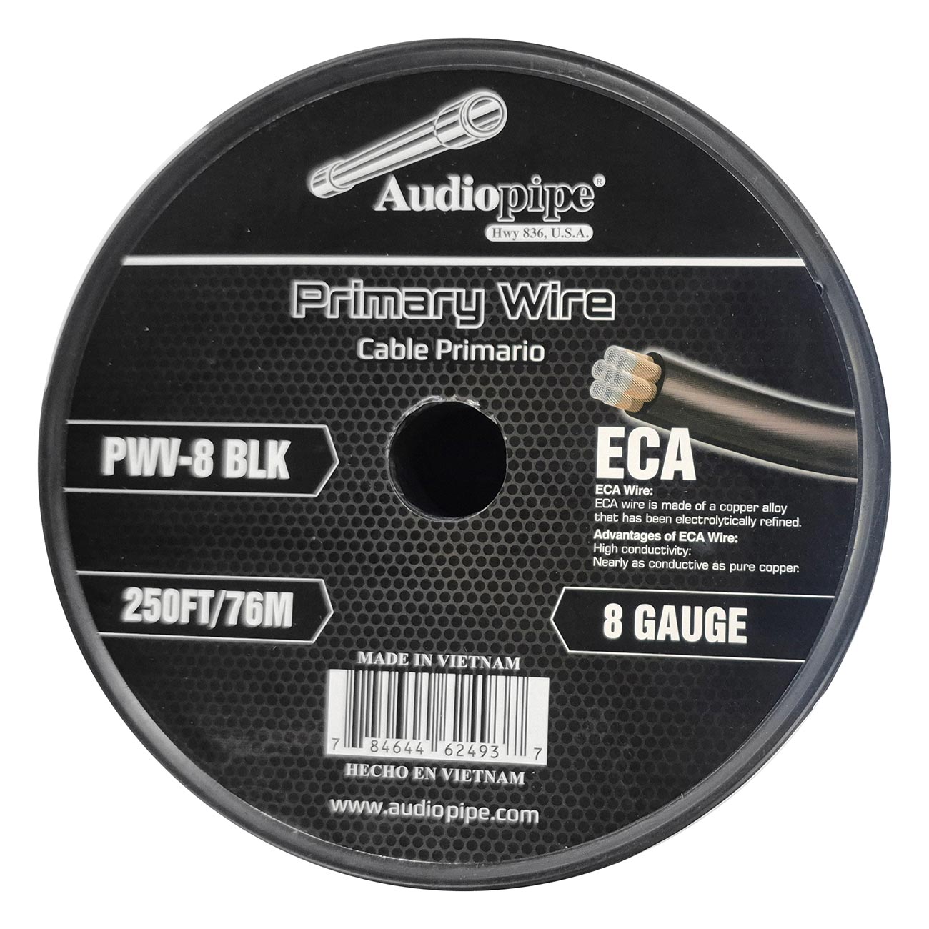 PWV8BLK - Audiopipe Flexible ECA Power Cable 8 Gauge 250 Foot - Black