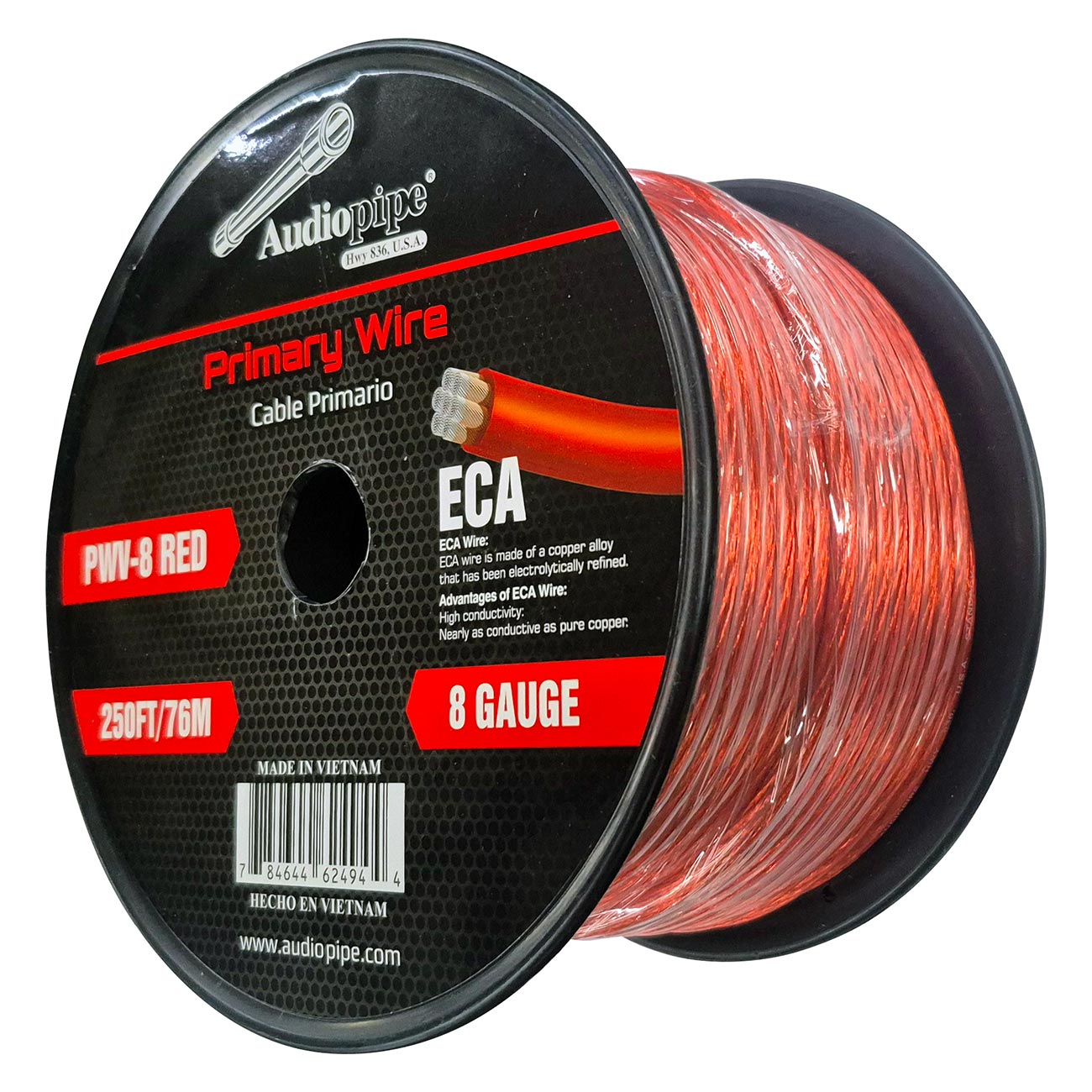 PWV8RED - Audiopipe Flexible ECA Power Cable 8 Gauge 250 Foot - Red