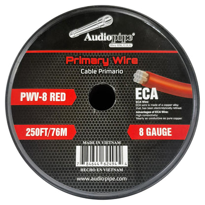 PWV8RED - Audiopipe Flexible ECA Power Cable 8 Gauge 250 Foot - Red