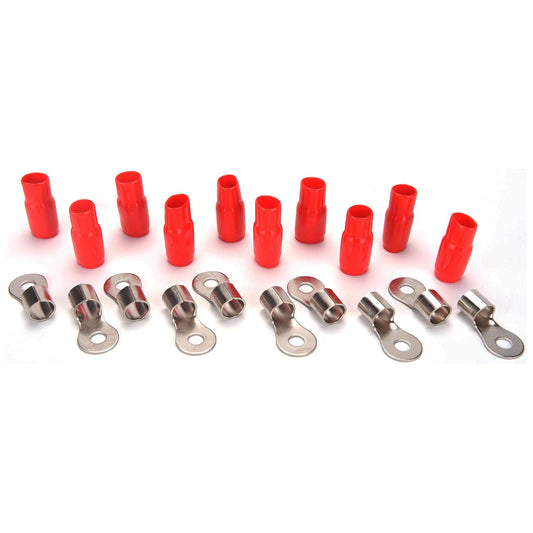 RT0RORION - Orion Ring Terminal for 1/0 Gauge with 5/16" Hole and Nickel Finish - Red jacket (10 Pack)