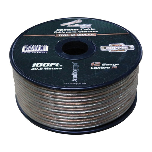 TCBL12100CPR - Audiopipe 12 Gauge 100% Copper Series Speaker Wire - 100 Foot Roll - Clear PVC Jacket