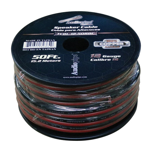 TCBL1250RBC - Audiopipe 12 Gauge 100% Copper Series Speaker Wire - 50 Foot Roll - RED/BLACK Jacket