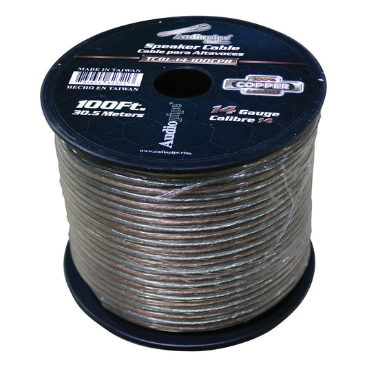 TCBL14100CPR - Audiopipe 14 Gauge 100% Copper Series Speaker Wire - 100 Foot Roll - Clear PVC Jacket