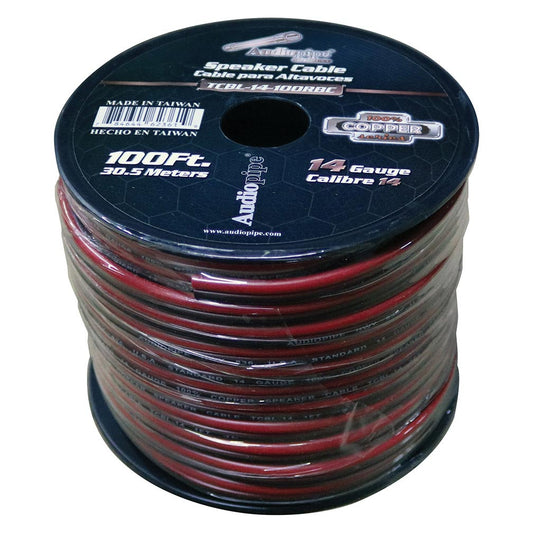 TCBL14100RBC - Audiopipe 14 Gauge 100% Copper Series Speaker Wire - 100 Foot Roll - RED/BLACK Jacket