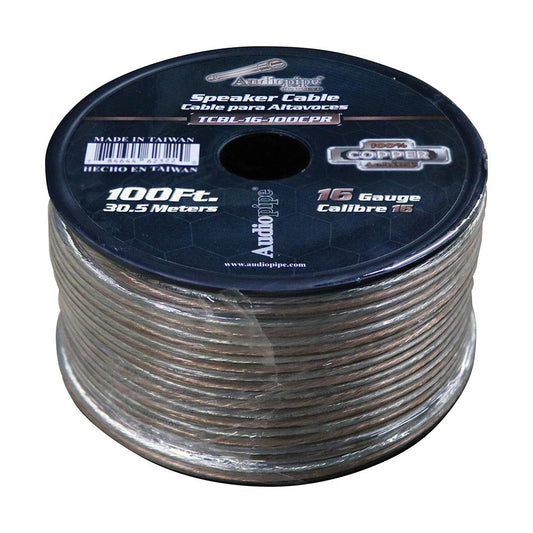 TCBL16100CPR - Audiopipe 16 Gauge 100% Copper Series Speaker Wire - 100 Foot Roll - Clear PVC Jacket