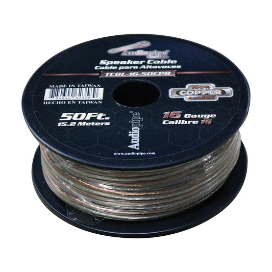 TCBL1650CPR - Audiopipe 16 Gauge 100% Copper Series Speaker Wire - 50 Foot Roll - Clear PVC Jacket