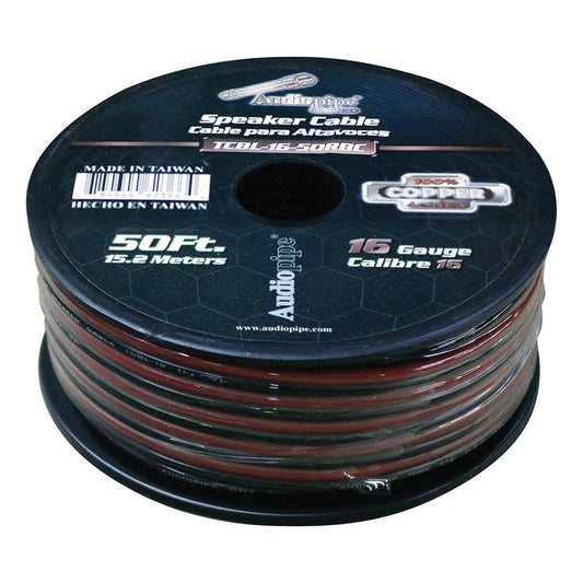 TCBL1650RBC - Audiopipe 16 Gauge 100% Copper Series Speaker Wire - 50 Foot Roll - RED/BLACK  Jacket