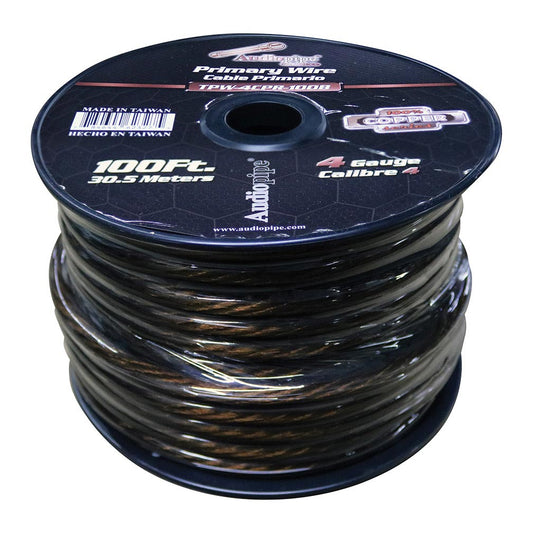 TPW4CPR100B - Audiopipe 4 Gauge 100% Copper Series Power Wire - 100 Foot Roll - Black PVC outer-jacket