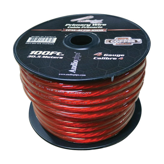 TPW4CPR100R - Audiopipe 4 Gauge 100% Copper Series Power Wire - 100 Foot Roll - Red PVC outer-jacket