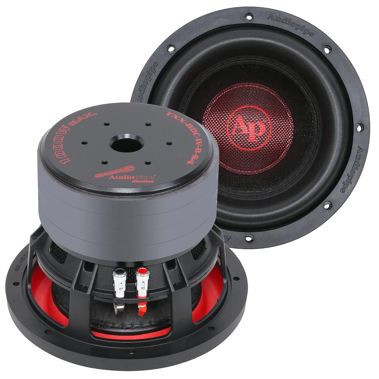 TXXBDCIV8S4 - Audiopipe 8" Quad Stack Woofer 500W RMS/1000W Max Single 4 Ohm Voice Coil